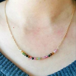 Rainbow Tourmaline 24k gold necklace